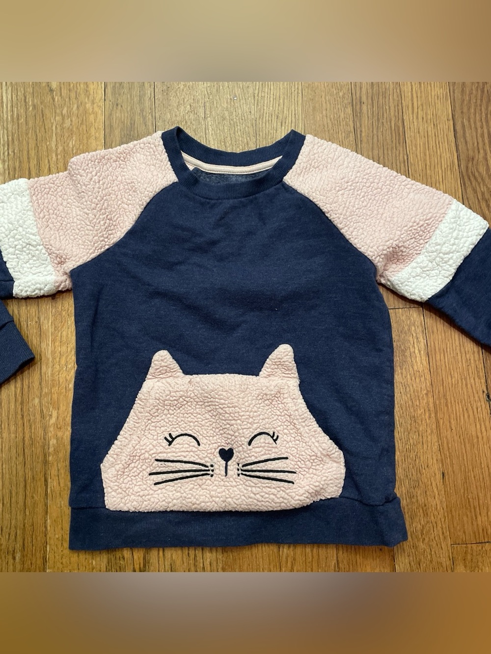 Cat & Jack Navy and Light Pink Cat Applique Sherpa Sweatshirt